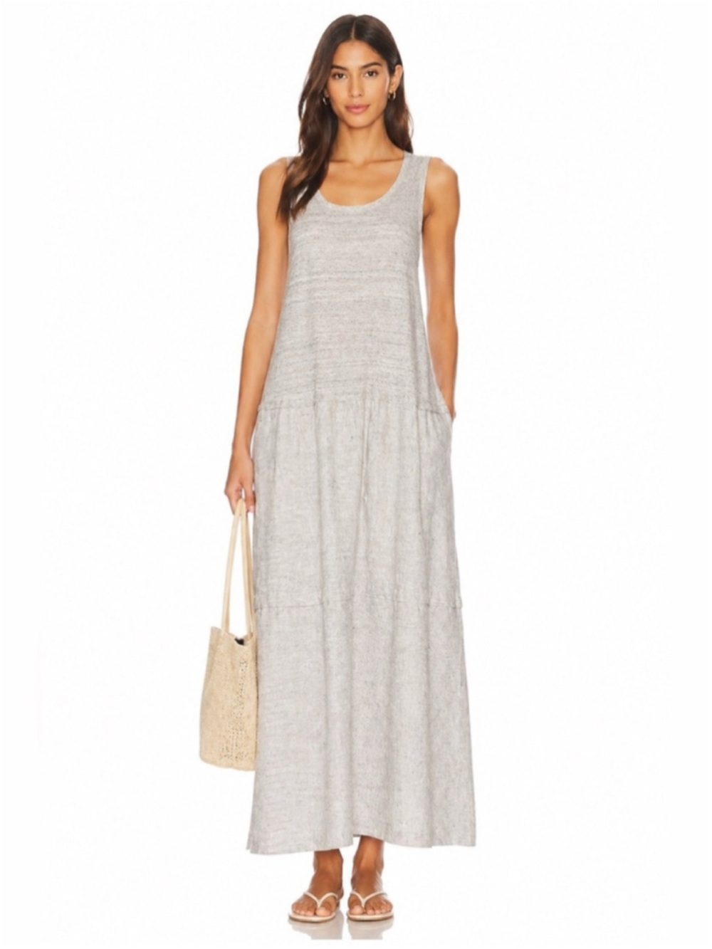 Lafayette 148 Linen Tiered Maxi Dress XL